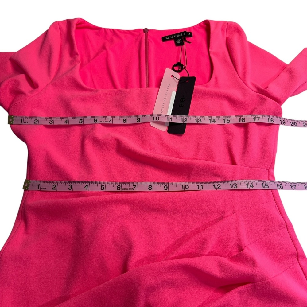 Black Halo Women's Dress 14 Pink Square Neck Short Sleeve Pleated Sheath - Picture 11 of 11